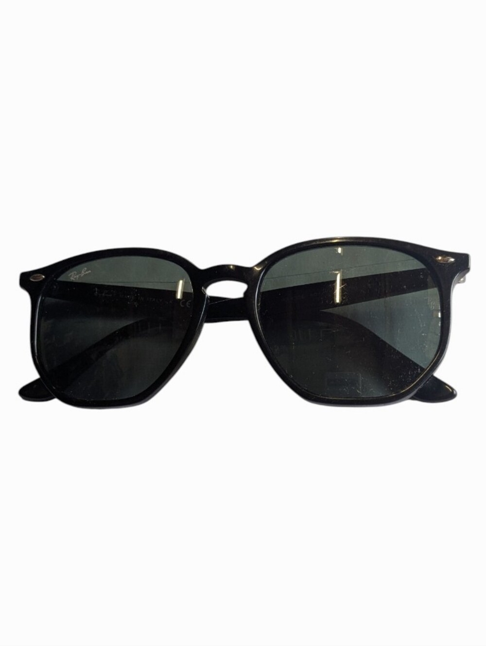 Ray-Ban Black Frame Sunglasses with Dark Green Lenses